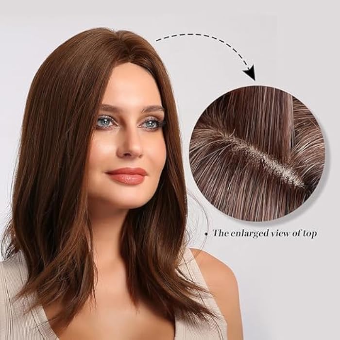 DILLARDS Brown Bob Wig Short Wavy Wigs For Women Middle Part Heat Resistant Fiber Synthetic Wigs For Daily Wear - Image 5
